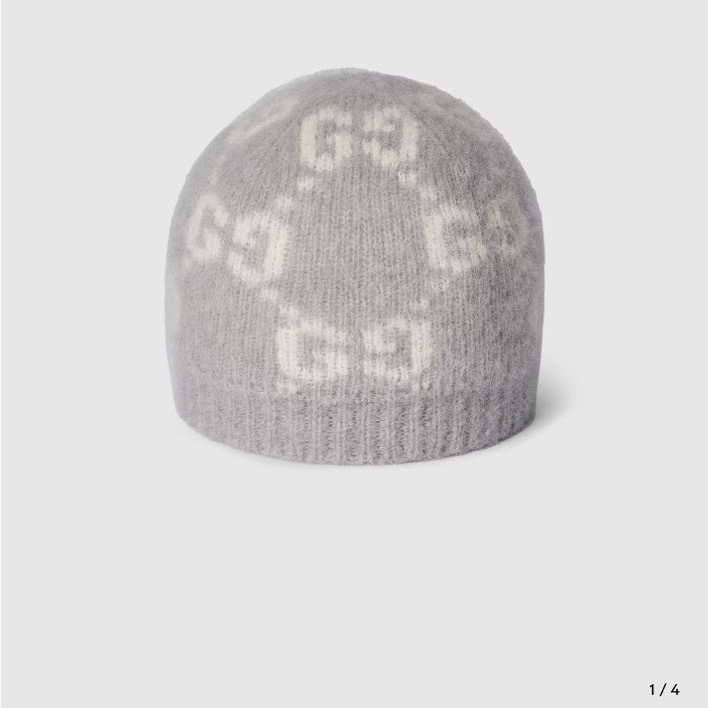 Gucci light gray  and white GG alpaca blend Beanie - Picture 4 of 5
